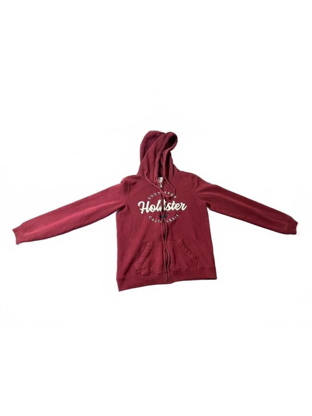 Hollister Burgundy Zip-Up Hoodie Sweatshirt Size Small